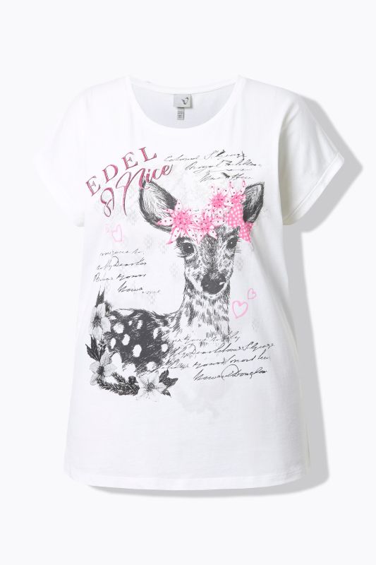 T-shirt oversize. Col rond et manches courtes. Imprimé faon