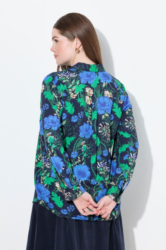 Chemisier imprimé champêtre, col chemise, manches longues