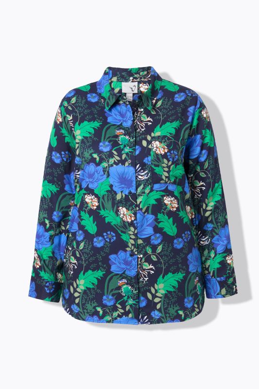 Chemisier imprimé champêtre, col chemise, manches longues