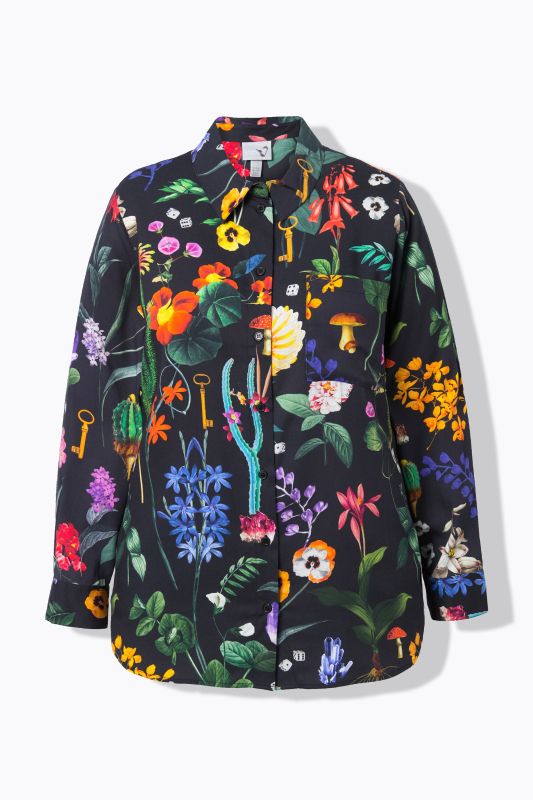 Chemisier imprimé champêtre, col chemise, manches longues