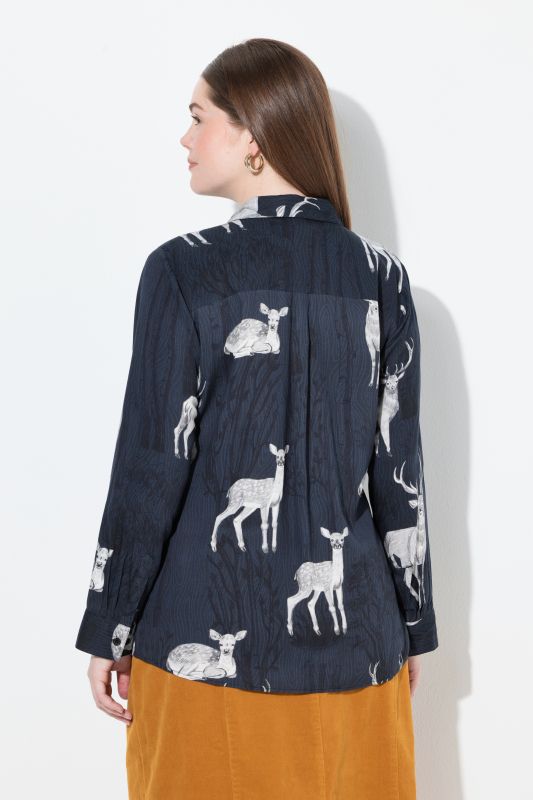 Chemisier imprimé champêtre, col chemise, manches longues