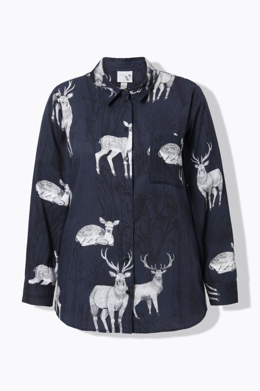 Chemisier imprimé champêtre, col chemise, manches longues