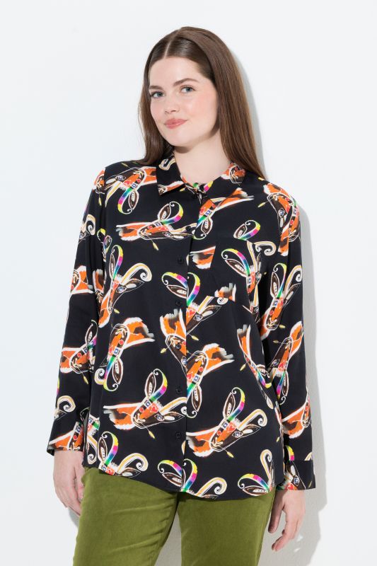 Chemisier imprimé champêtre, col chemise, manches longues