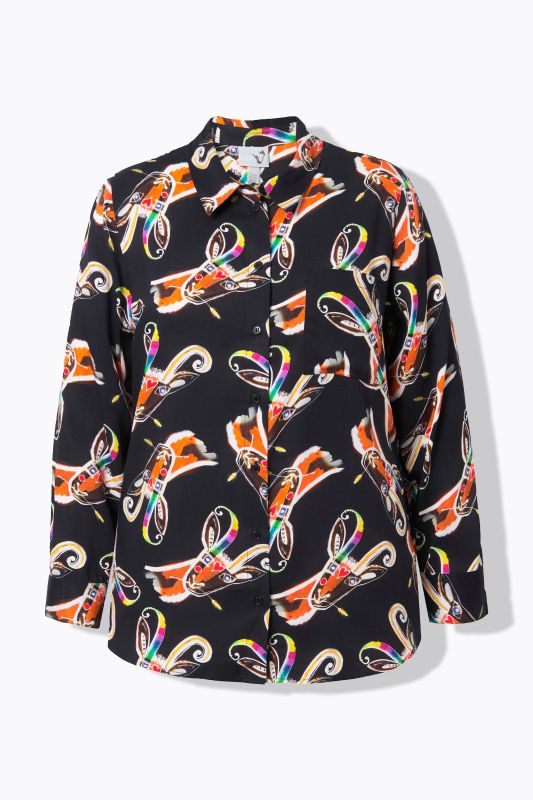 Chemisier imprimé champêtre, col chemise, manches longues