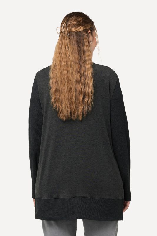 Veste en molleton, texture gaufrée, coupe ouverte et manches longues
