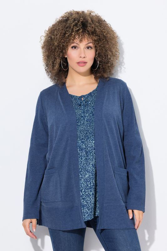 Veste en molleton, texture gaufrée, coupe ouverte et manches longues
