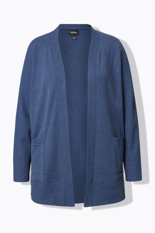 Veste en molleton, texture gaufrée, coupe ouverte et manches longues