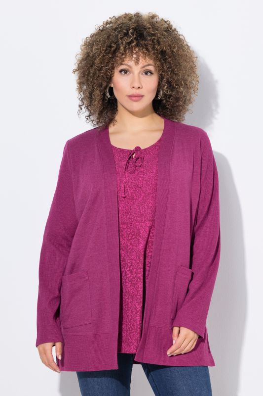 Veste en molleton, texture gaufrée, coupe ouverte et manches longues
