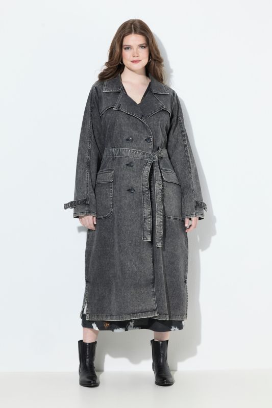 Trench-coat en jean, style vintage, col à revers et double rangée de boutons