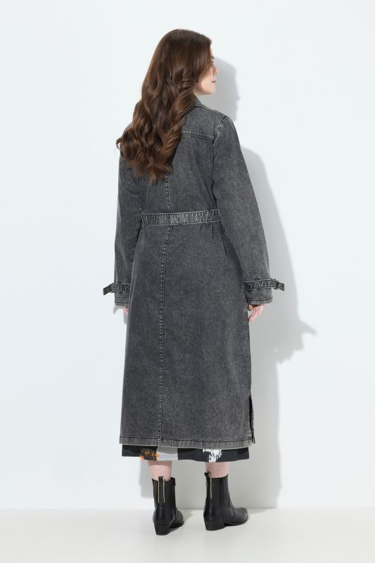 Trench-coat en jean, style vintage, col à revers et double rangée de boutons