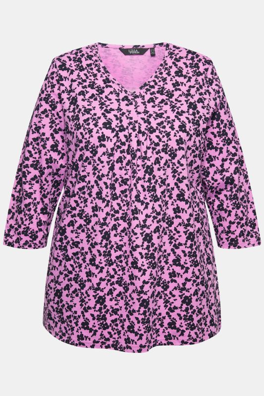 T-shirt avec plis fantaisie, décolleté en V et manches 3/4, coupe évasée