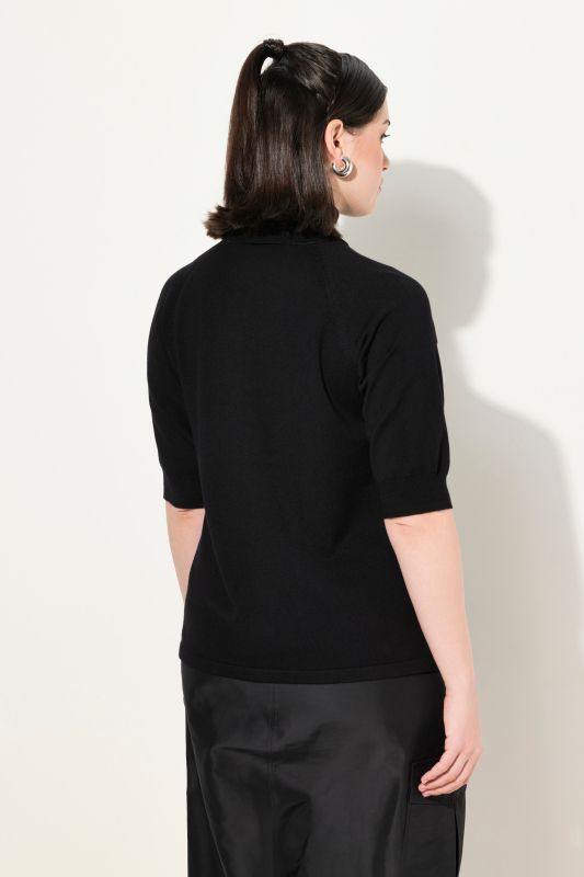 Pull à col roulé, manches 3/4 raglan et bords-côtes