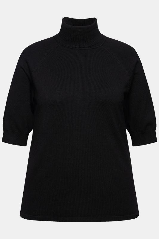Pull à col roulé, manches 3/4 raglan et bords-côtes