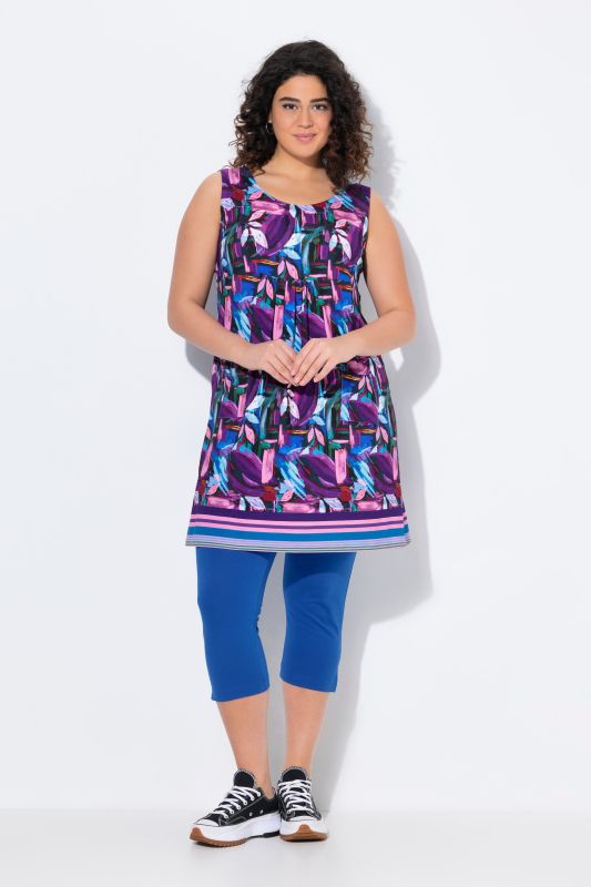 Robe en jersey imprimé, sans manches, coupe évasée et col rond