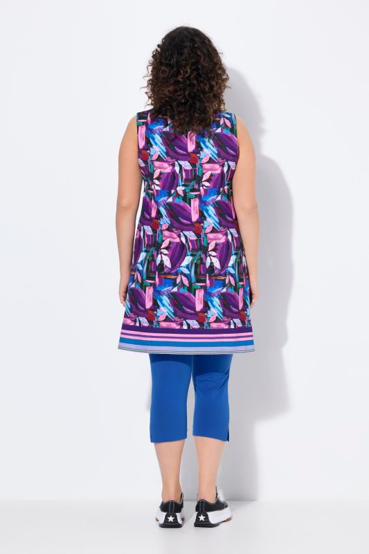Robe en jersey imprimé, sans manches, coupe évasée et col rond