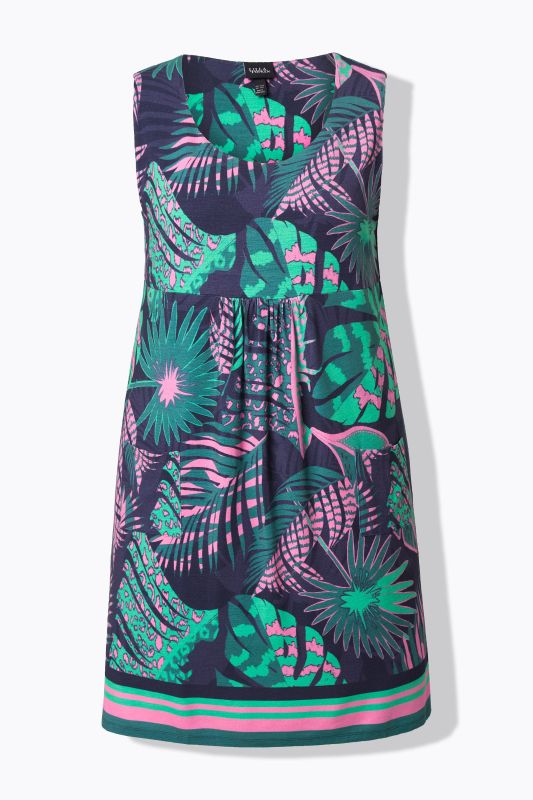 Robe en jersey imprimé, sans manches, coupe évasée et col rond