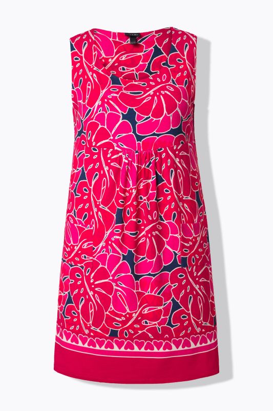 Robe en jersey imprimé, sans manches, coupe évasée et col rond