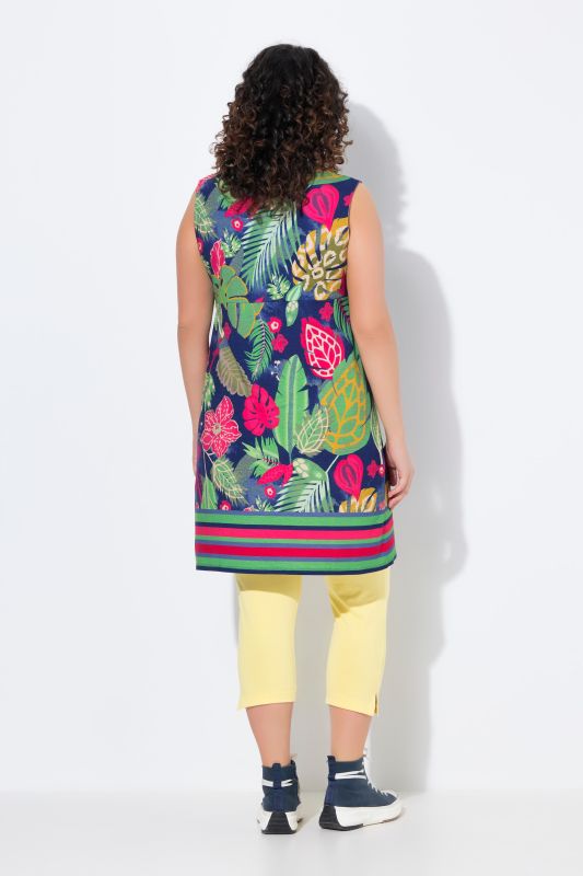 Robe en jersey imprimé, sans manches, coupe évasée et col rond