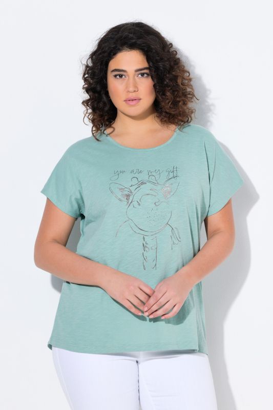 T-shirt oversize à imprimé animal métallisé, col rond et manches courtes
