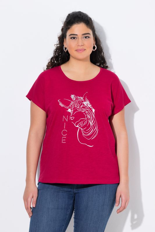 T-shirt oversize à imprimé animal métallisé, col rond et manches courtes