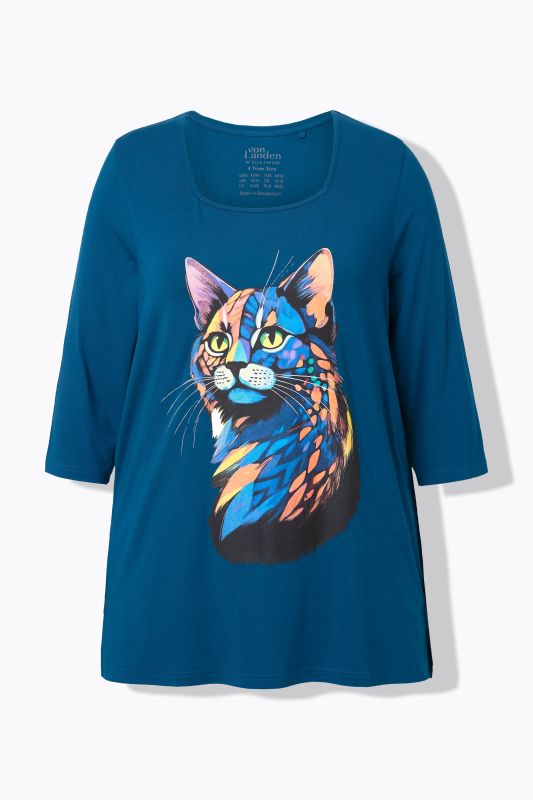 T-shirt encolure carrée et manches 3/4, coupe évasée, motif animal