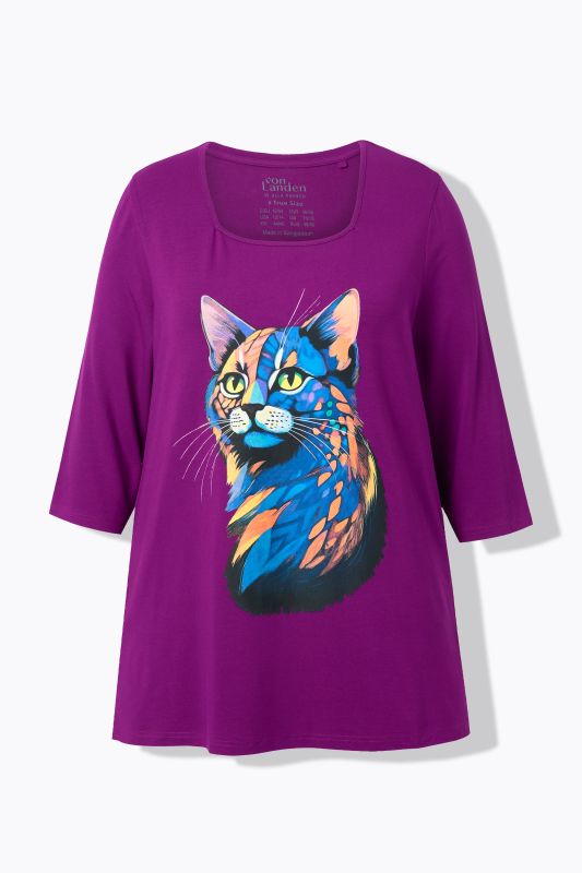 T-shirt encolure carrée et manches 3/4, coupe évasée, motif animal
