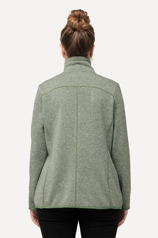Veste en maille polaire, motif chiné, col montant et poches zippées