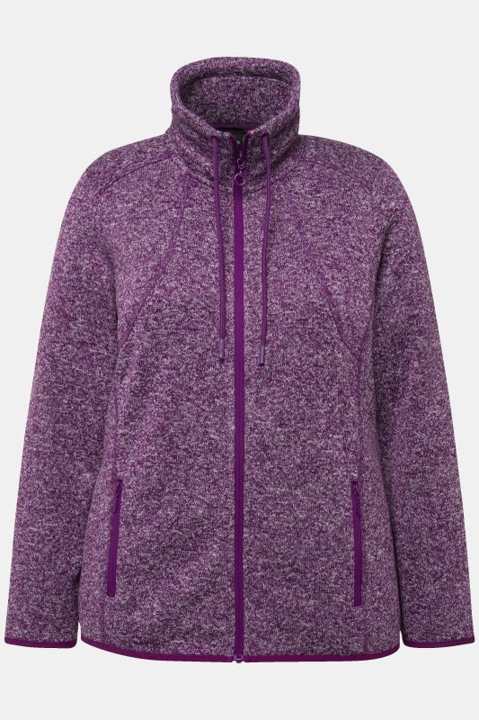 Veste en maille polaire, motif chiné, col montant et poches zippées