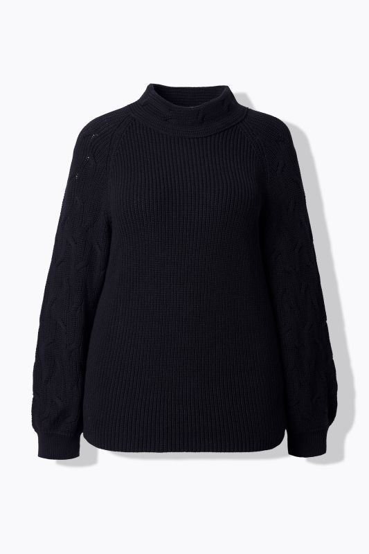 Pull en coton bio, col montant et manches longues, mailles torsadées
