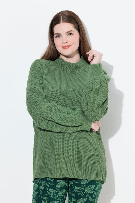 Pull en coton bio, col montant et manches longues, mailles torsadées