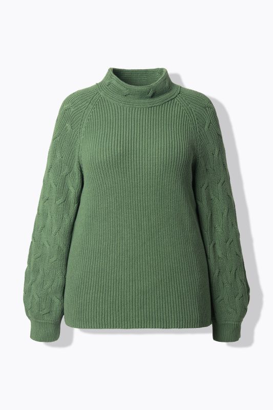 Pull en coton bio, col montant et manches longues, mailles torsadées