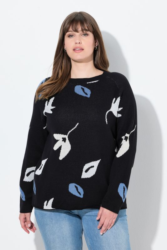Pull en coton bio, manches longues et encolure bateau, motif feuilles