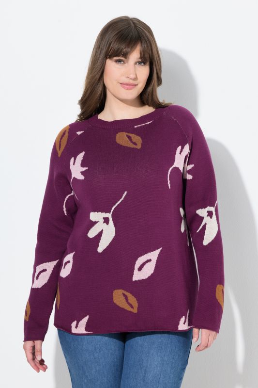 Pull en coton bio, manches longues et encolure bateau, motif feuilles