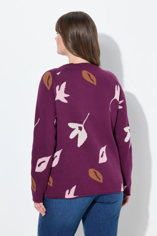Pull en coton bio, manches longues et encolure bateau, motif feuilles