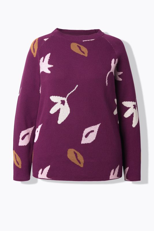 Pull en coton bio, manches longues et encolure bateau, motif feuilles