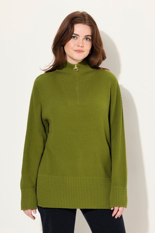 Pull camionneur en maille, col montant, manches longues et fermeture zippée