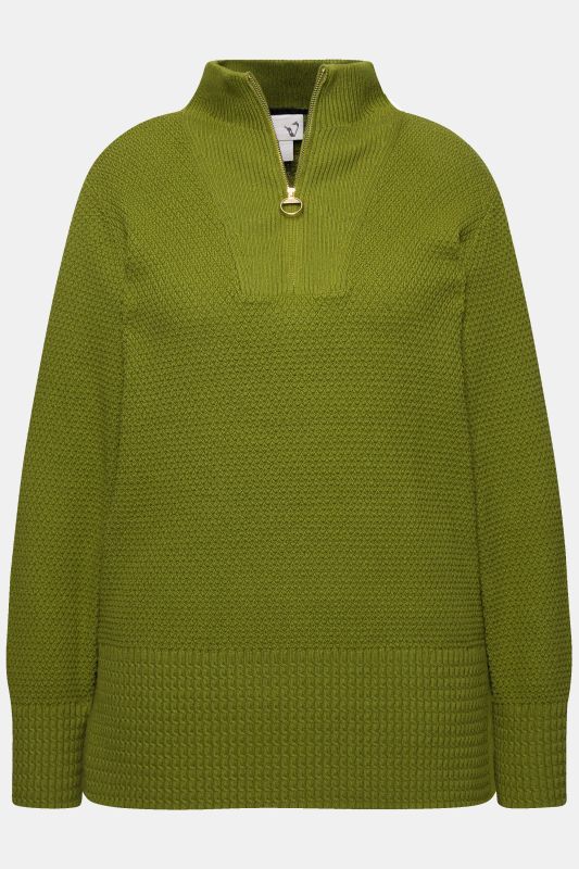Pull camionneur en maille, col montant, manches longues et fermeture zippée