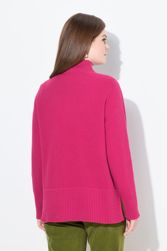 Pull camionneur en maille, col montant, manches longues et fermeture zippée