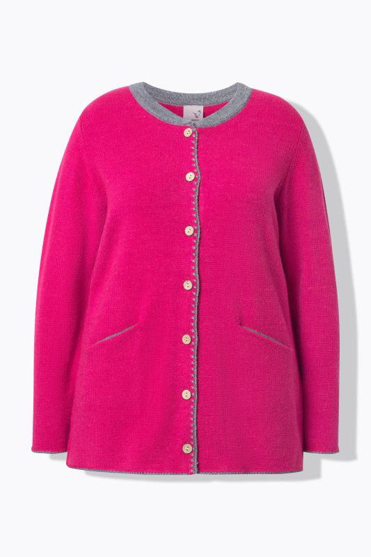 Cardigan long à col rond, broderie cerf, coupe évasée