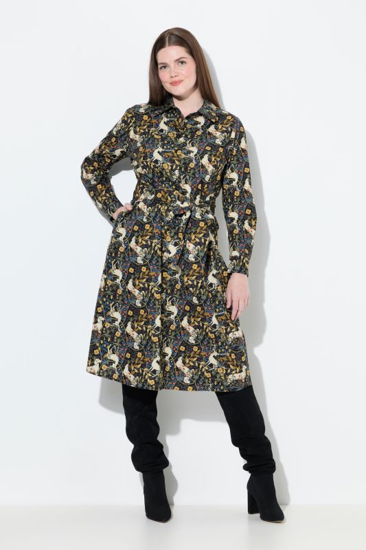 Robe chemisier, motif hiboux, col chemise et manches longues