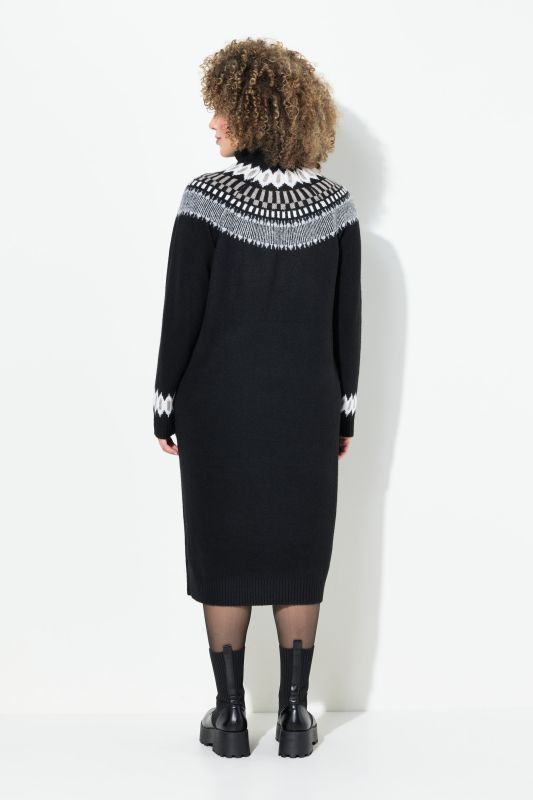 Robe en maille à manches longues, col roulé et motif norvégien.