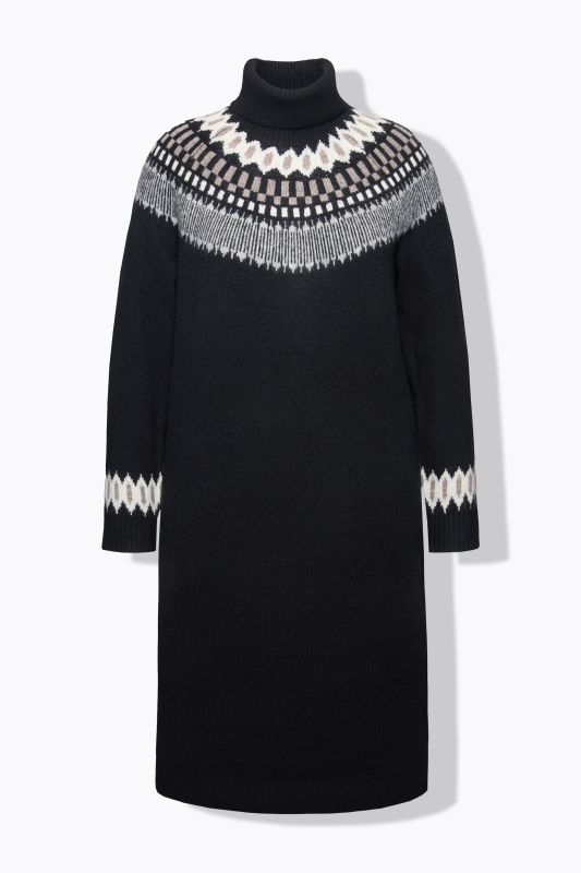 Robe en maille à manches longues, col roulé et motif norvégien.