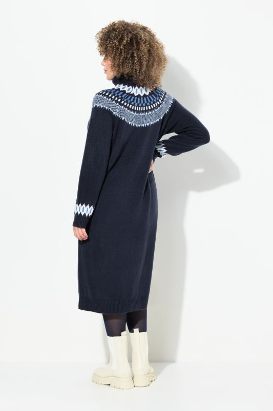 Robe en maille à manches longues, col roulé et motif norvégien.