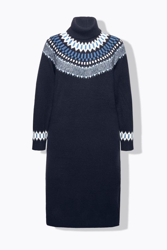 Robe en maille à manches longues, col roulé et motif norvégien.