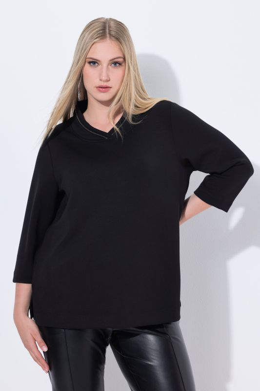 Sweat-shirt à manches longues et col montant, chaînette fantaisie, coupe classique