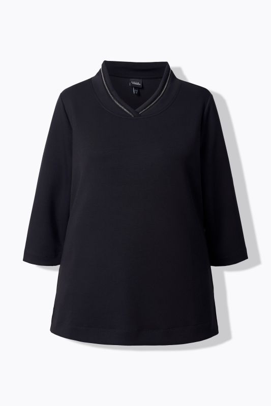 Sweat-shirt à manches longues et col montant, chaînette fantaisie, coupe classique