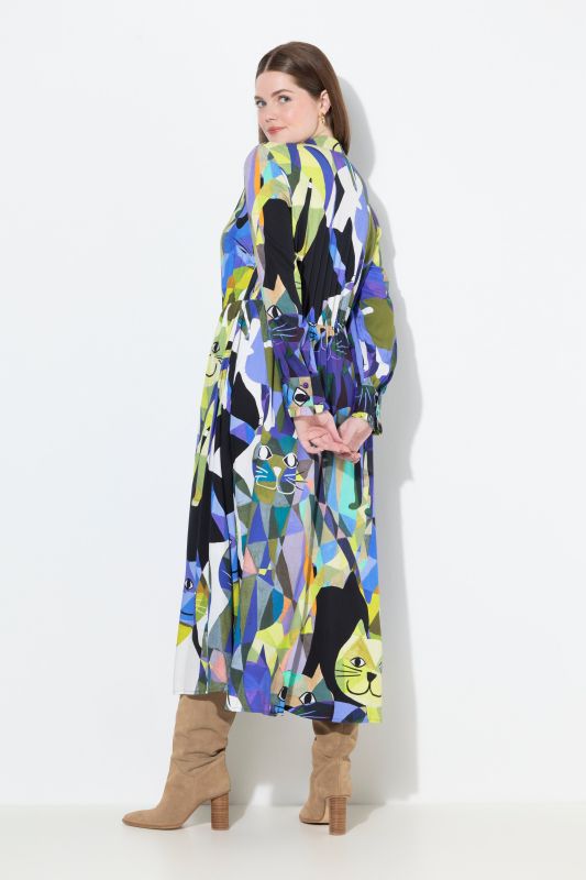Robe maxi à manches longues, encolure en V et lavallière, coupe évasée