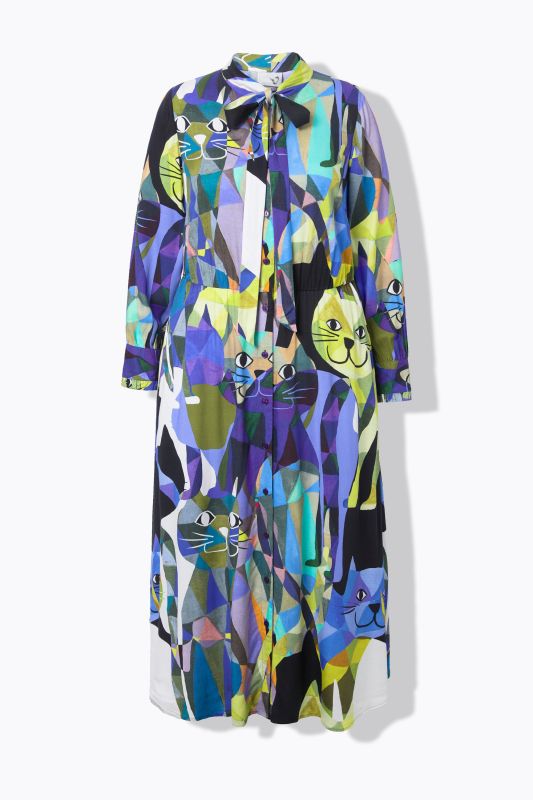 Robe maxi à manches longues, encolure en V et lavallière, coupe évasée