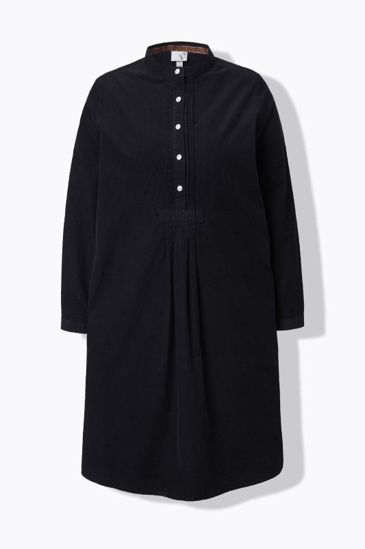 Robe en velours côtelé, passepoils, plis décoratifs, manches longues