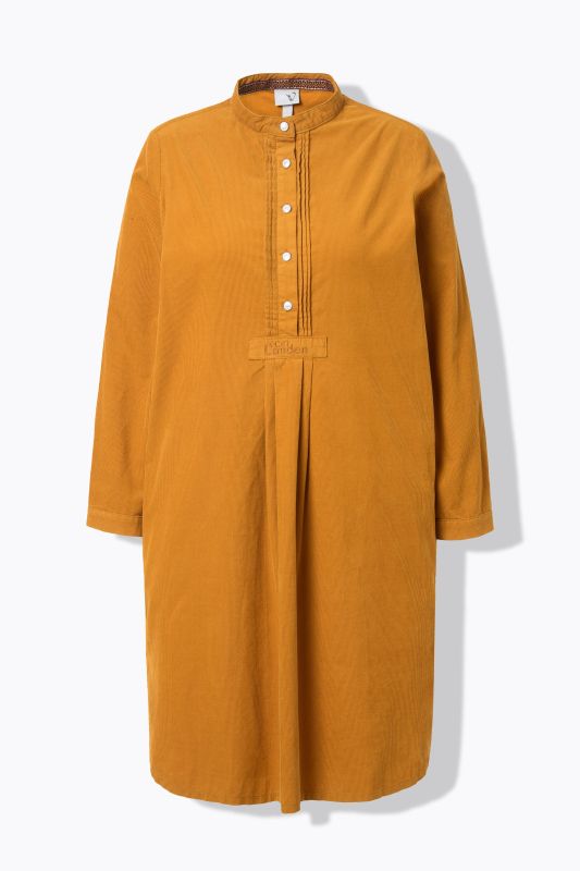 Robe en velours côtelé, passepoils, plis décoratifs, manches longues